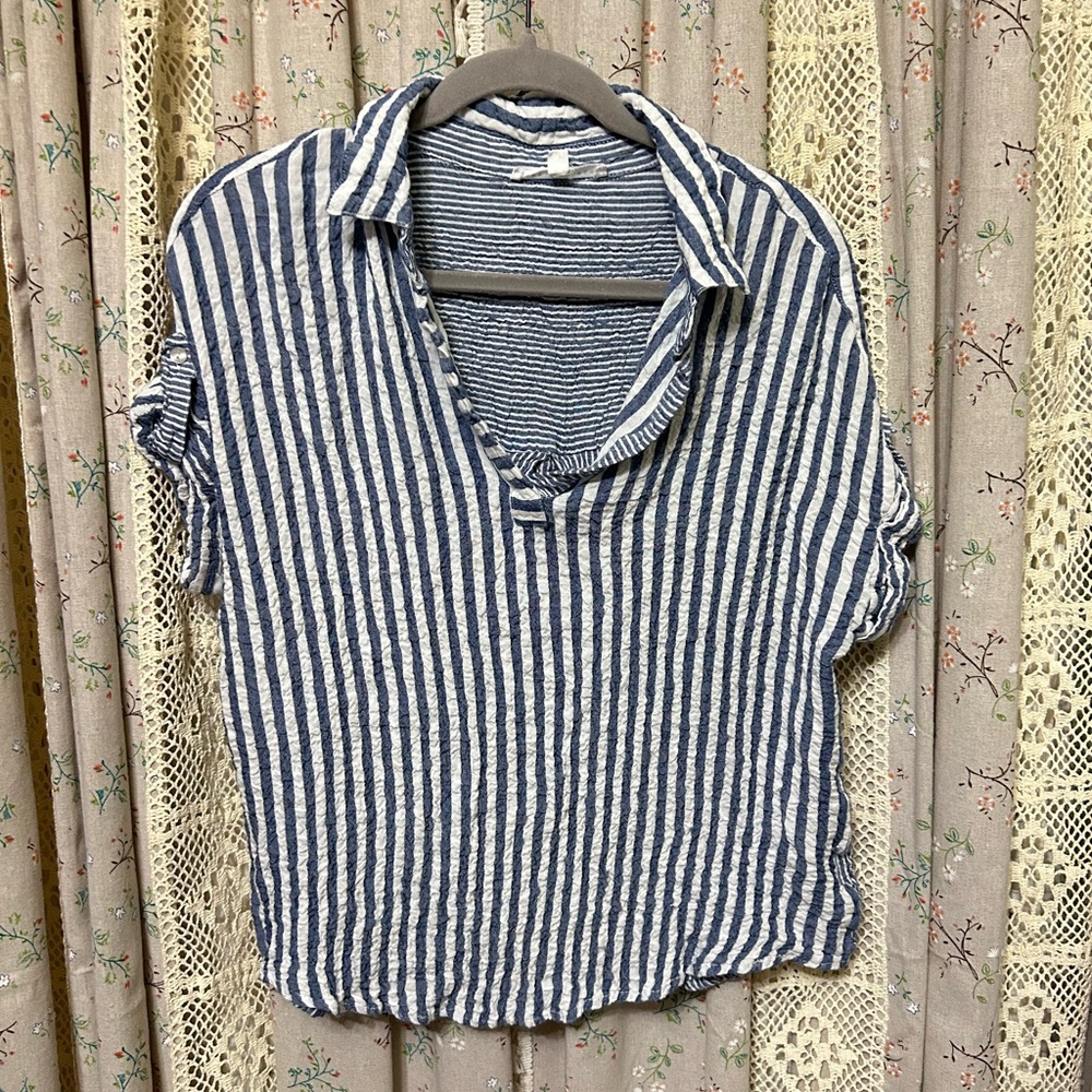 Jane + Delancey Blue & White‎ Stripe Textured Top – L – EUC